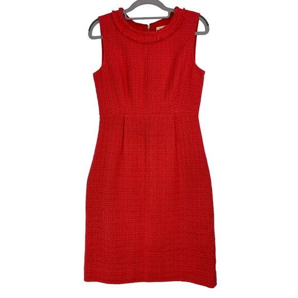 Kate Spade Coral Tweed Sleeveless Sheath Dress Size 4 Fringe Neckline RV10325 - Picture 2 of 9